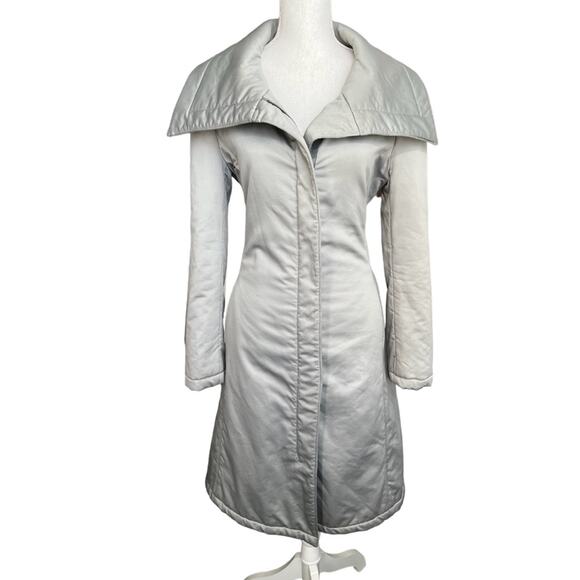 Vintage Searle silver gray trench coat wide collar winter belted parka puffer - Picture 3 of 13